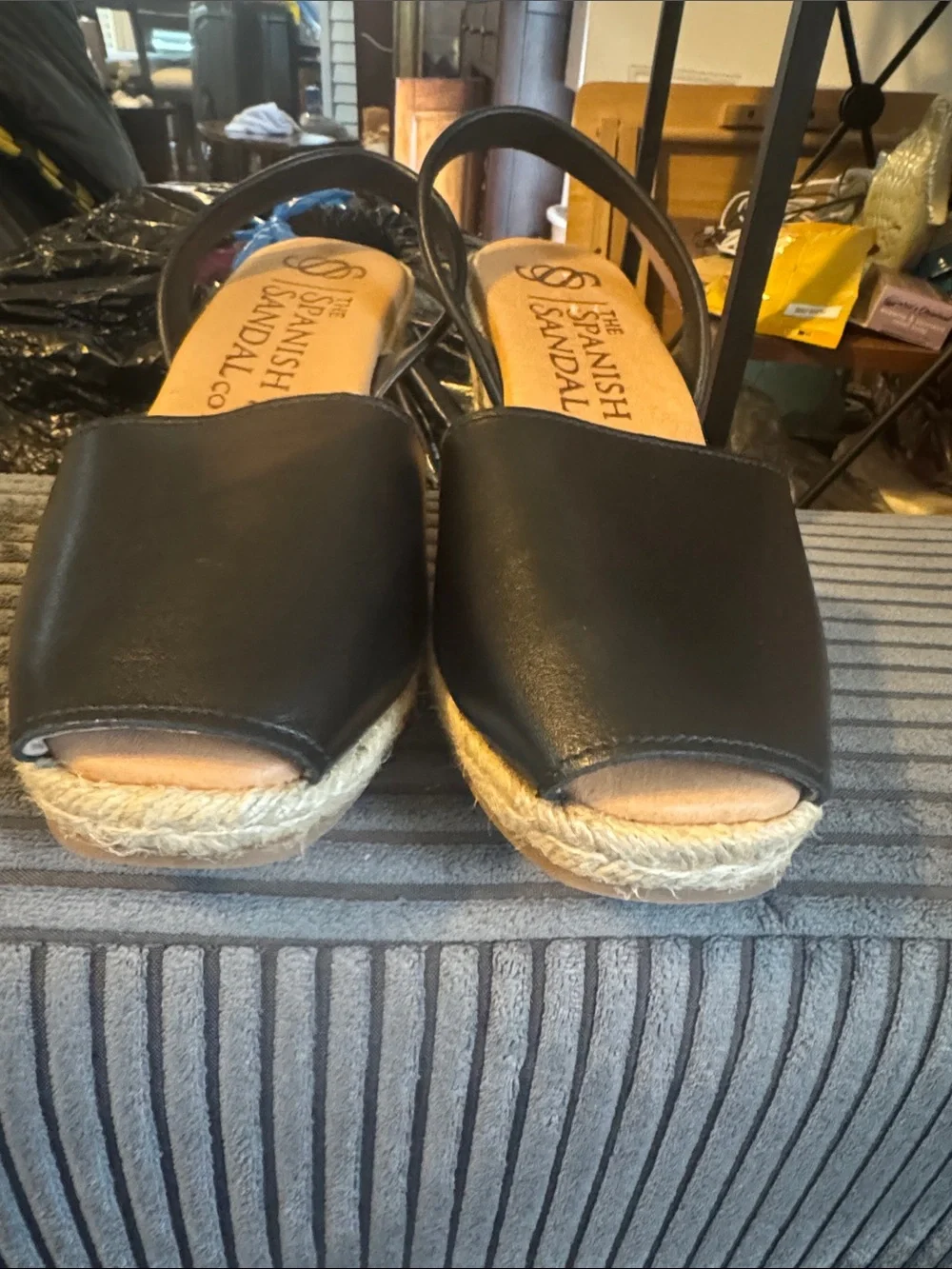 The Spanish sandal company Black Leather Slingback Espadrille Wedges 38